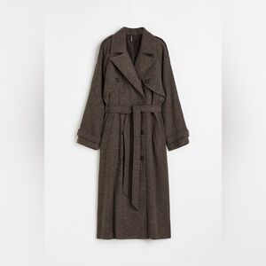 H&M Brown Checked Herringbone Trench Coat